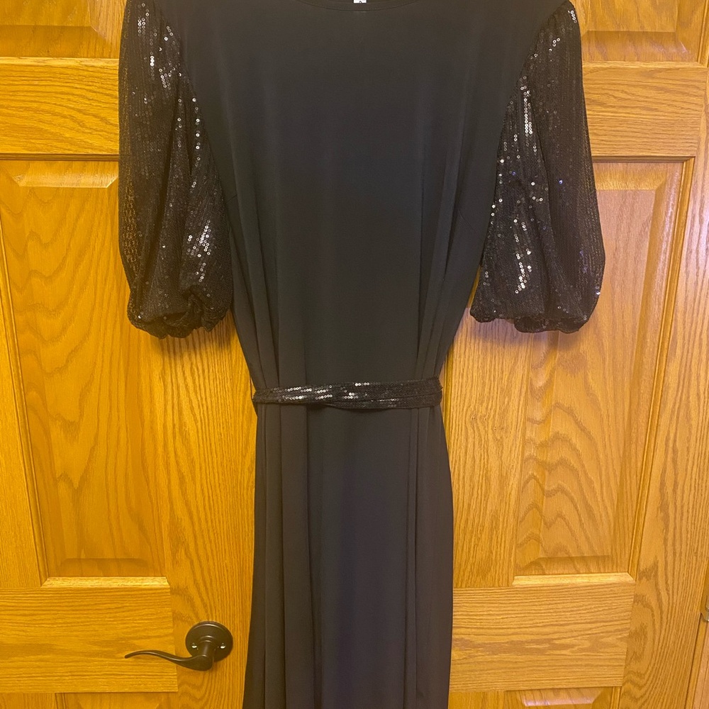 Collection B Black Cocktail Dress with Sequin Sleeves 1XL